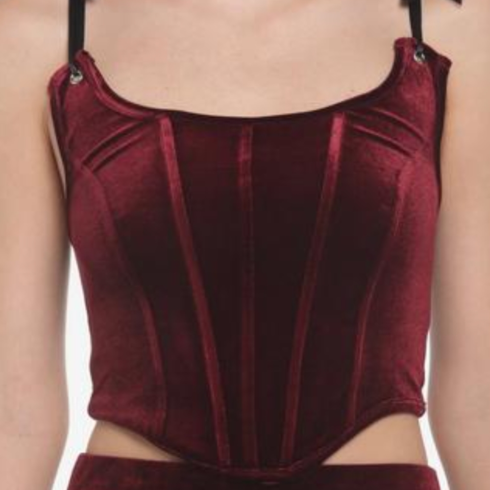 Burgundy Velvet Corset Crop Top